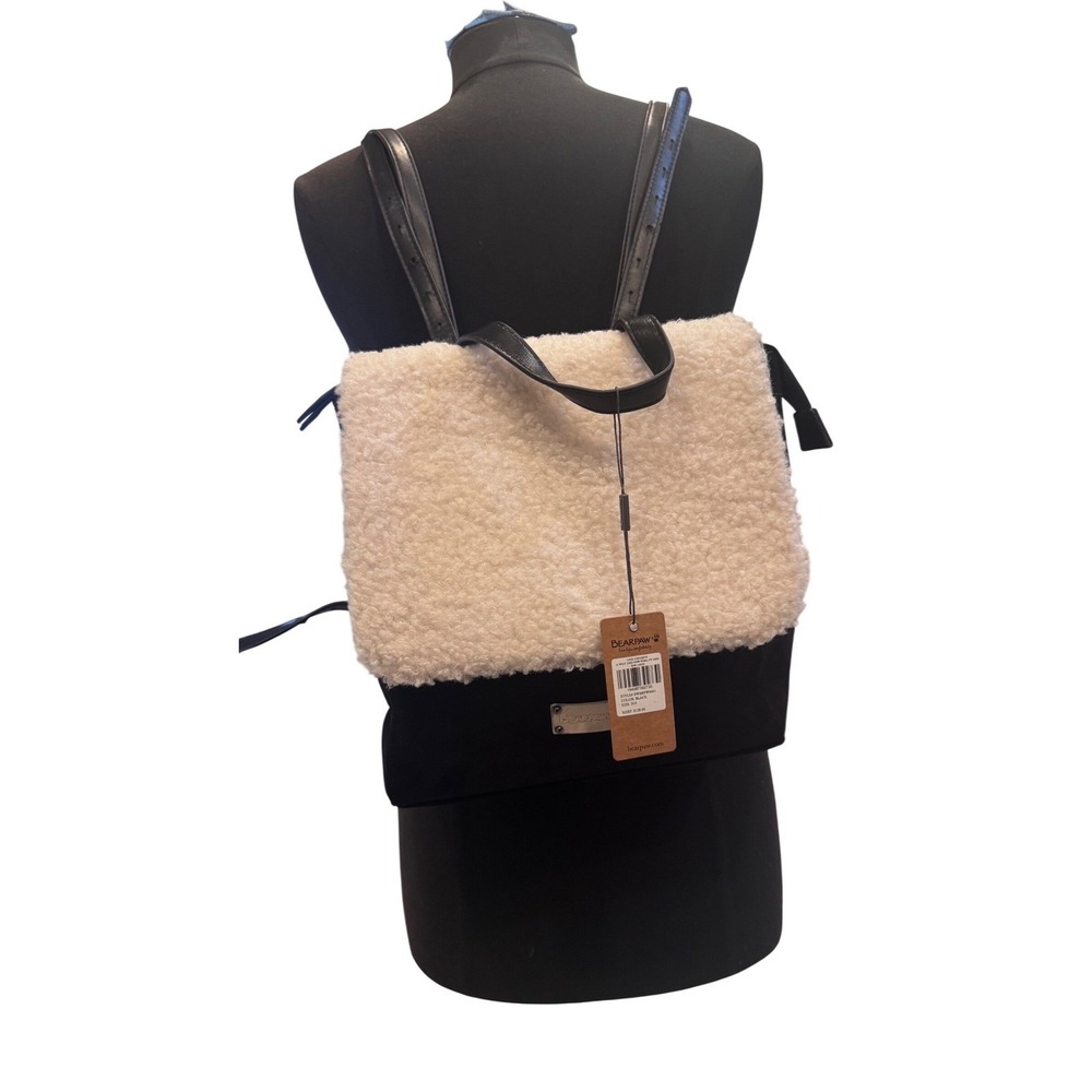 Bearpaw Sherpa Faux Shearling PVC Backpack Black Cream BWBBPW0001 NWT‎ 9.5x11x3"